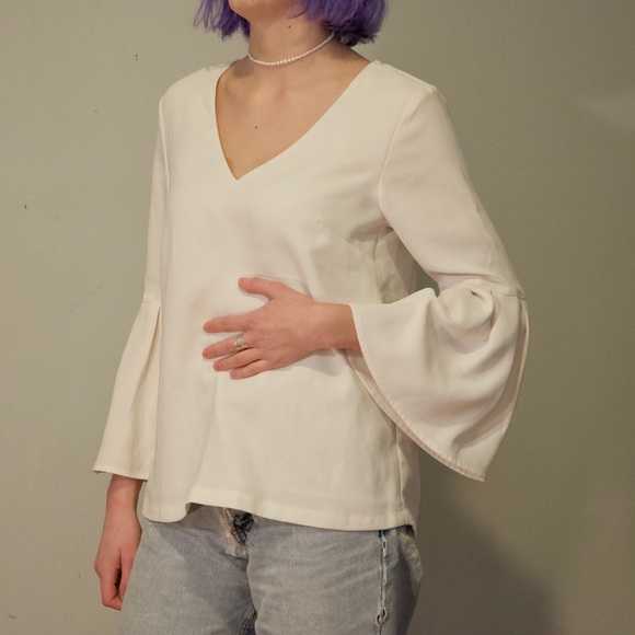 Cream Blouse with 3/4 Bell Sleeves - Picture 3 of 5